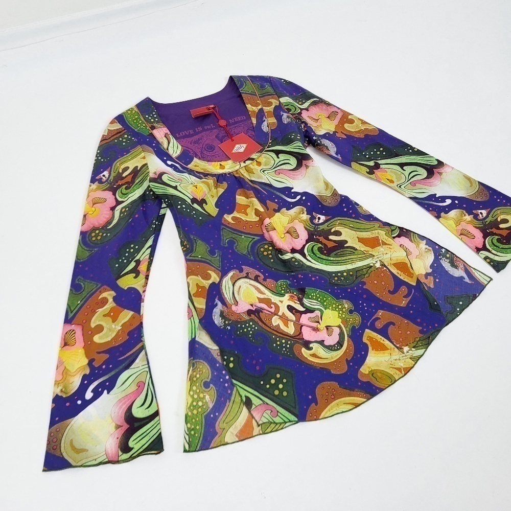 Oilily Eventy Long Sleeve Blouse Bell Sleeve Size Small Colorful